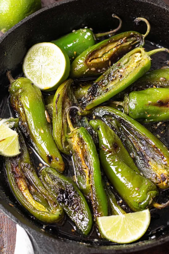 Ein Schalen mit Chiles Toreados Recipe: Mexican Blistered Peppers.