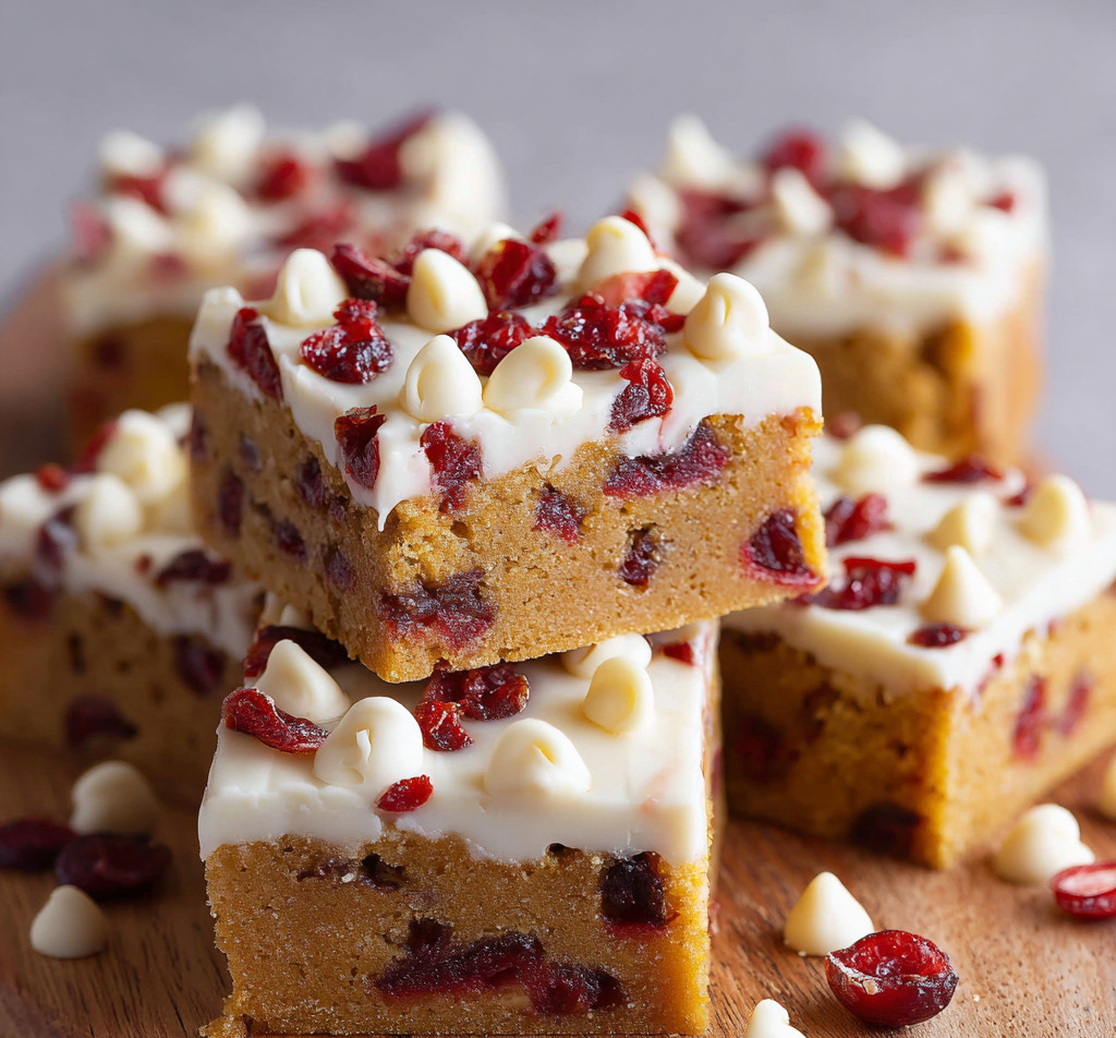 Eine Schicht aus Blütenküchen mit einer Kombination aus Cranberries, Zucker und Sahne.