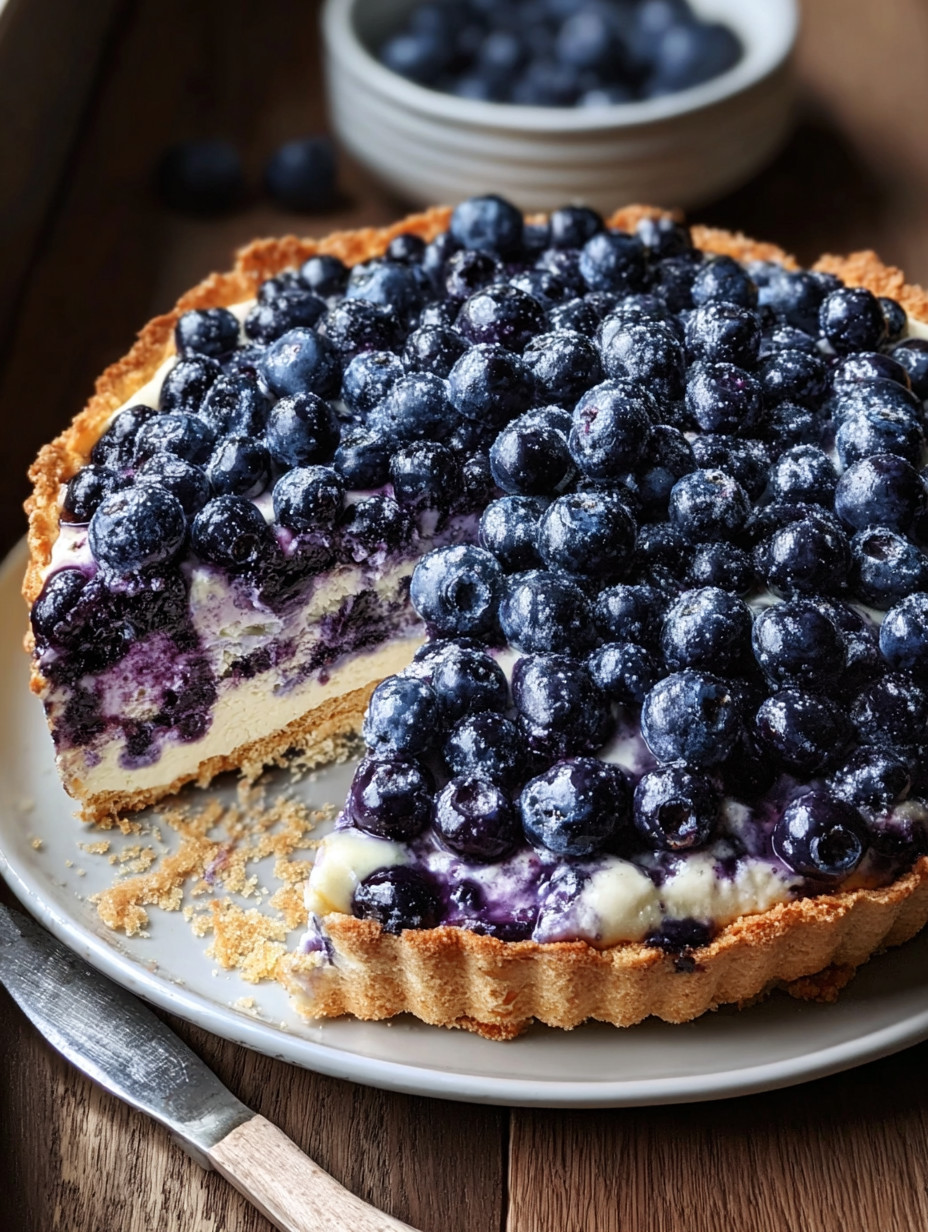 Eine Schüssel mit einem Stück Nova Scotia Blueberry Cream Cake, der mit Blaubeeren und Vanillecreme zubereitet wurde.
