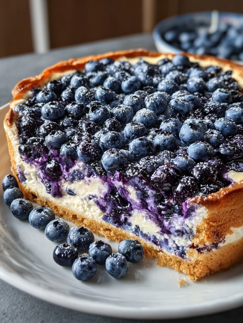 Eine Schicht aus Nova Scotia Blueberry Cream Cake auf einem weißen Teller.