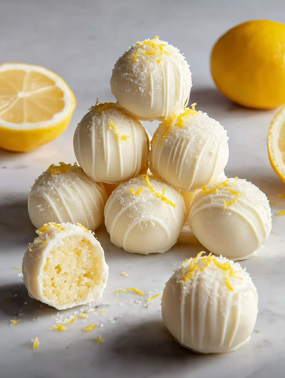 Eine Schicht aus Zucker, Butter und Eiern, die in der Form von Lemon-Truffeln geformt wurden.