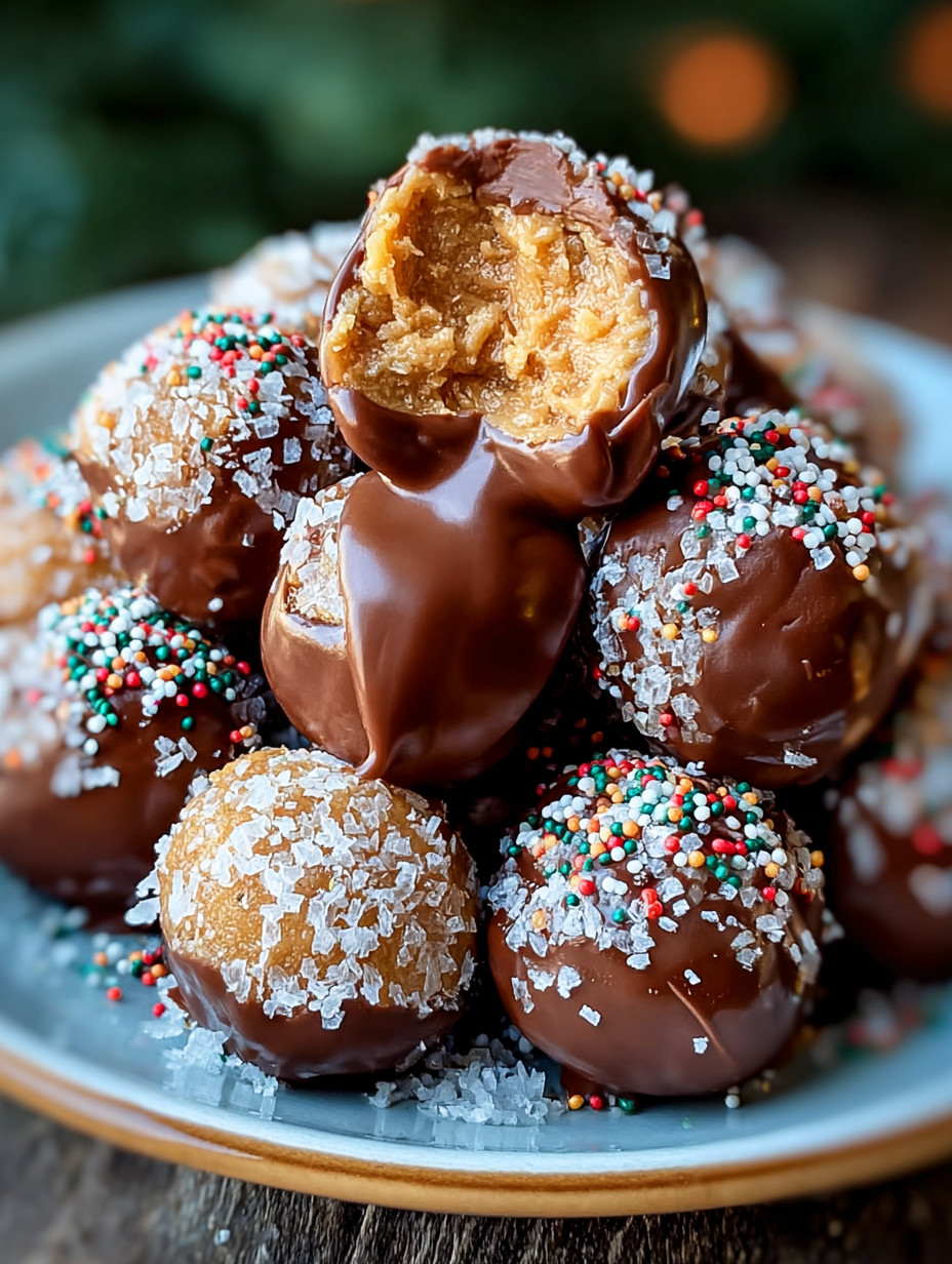 Ein Plate mit Peanut Butter Balls, die in verschiedenen Farben und Größen vorliegen.