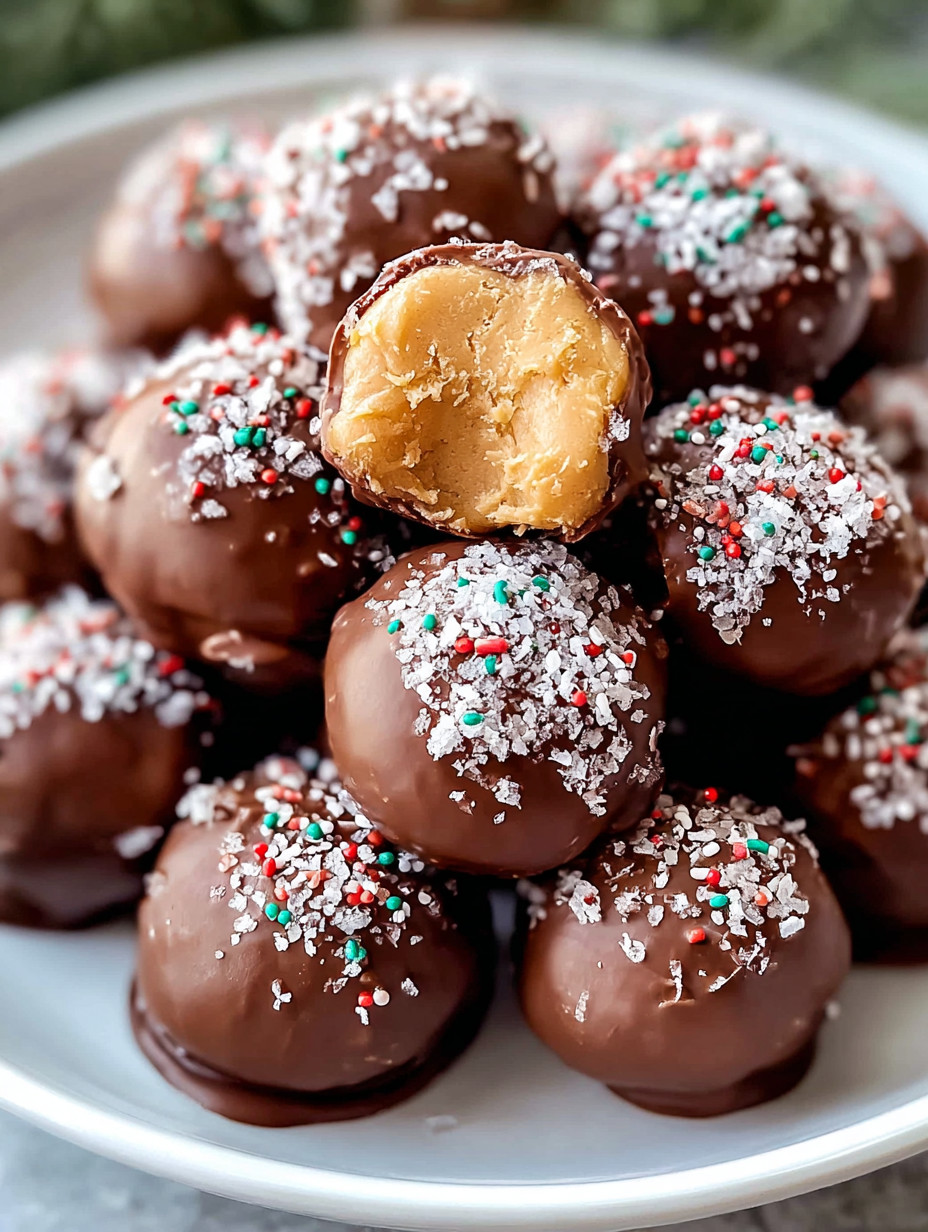 Eine Gruppe von Peanut Butter Balls auf einem Teller.