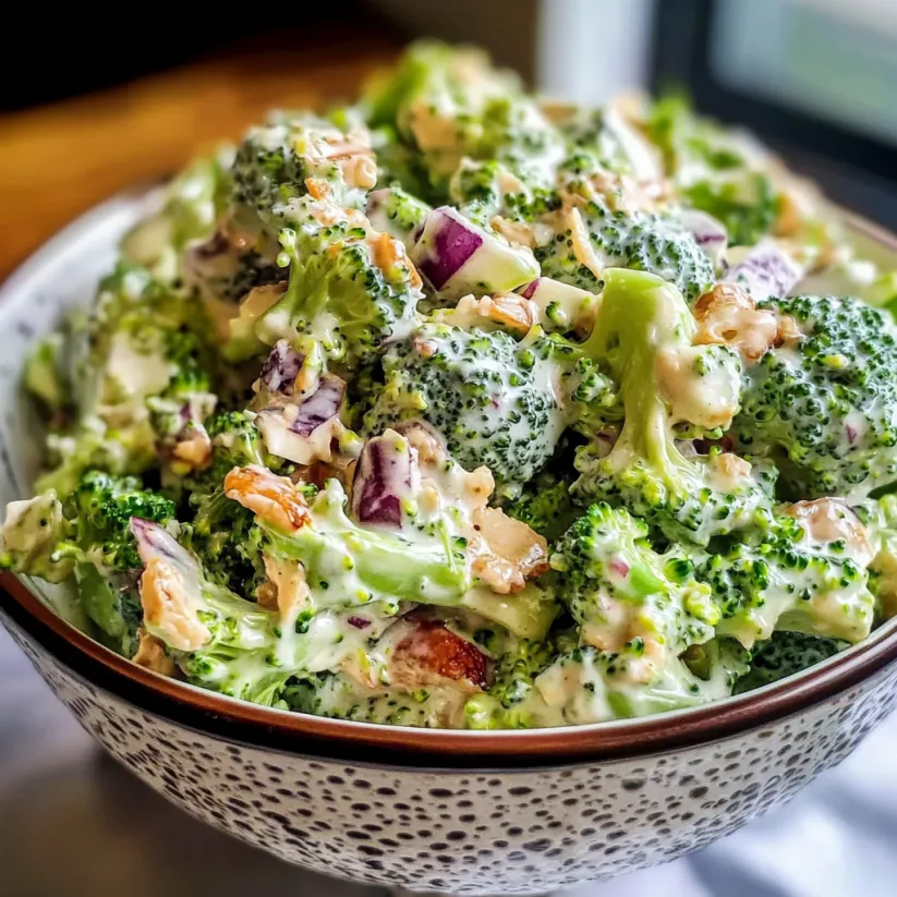 Ein großer, voller Salat aus Broccoli und Nüssen.