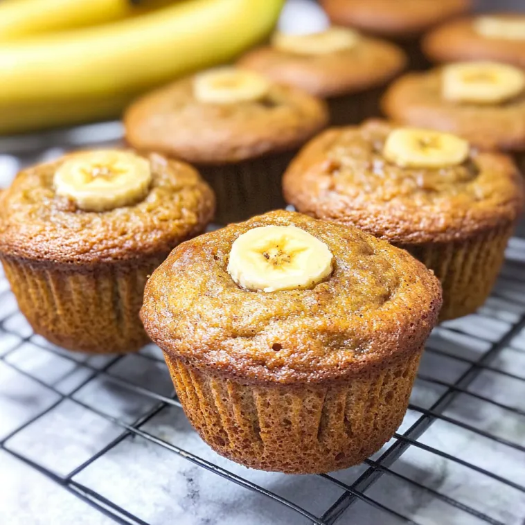 Ein Bannanenmuffin mit einer Bannanenkerne in der Mitte.