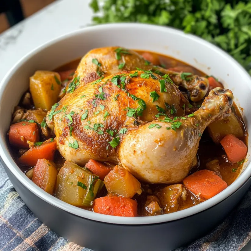 Ein ganzes Huhn in einem Topf, das mit einer Sauce ausgestrichen ist.