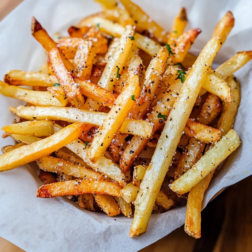 Ein Becher mit frisch zubereiteten Air Fryer French Fries.
