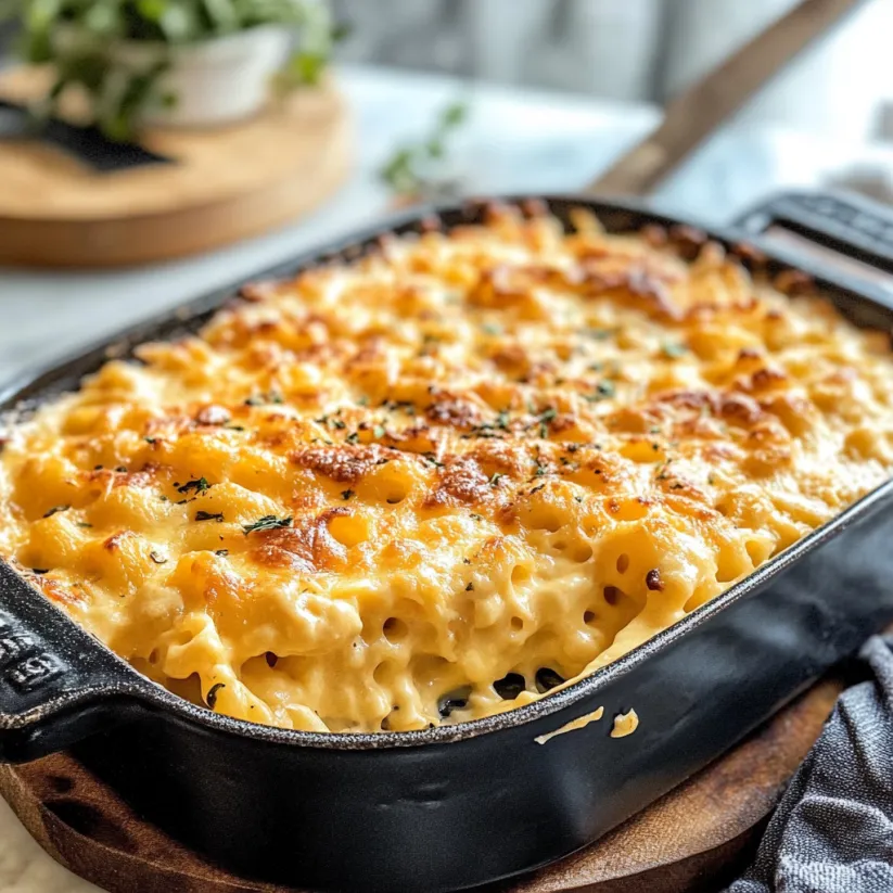 Ein Baked Mac and Cheese in einem Teller.
