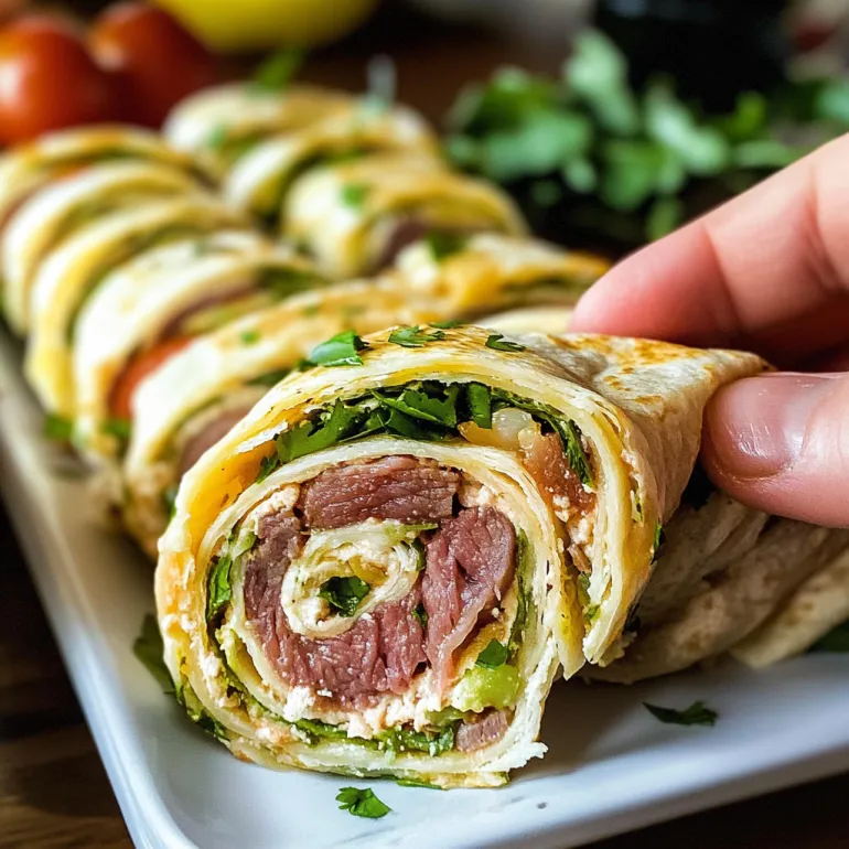 Jemand hält einen gewickelten Snack aus Tortilla in der Hand.