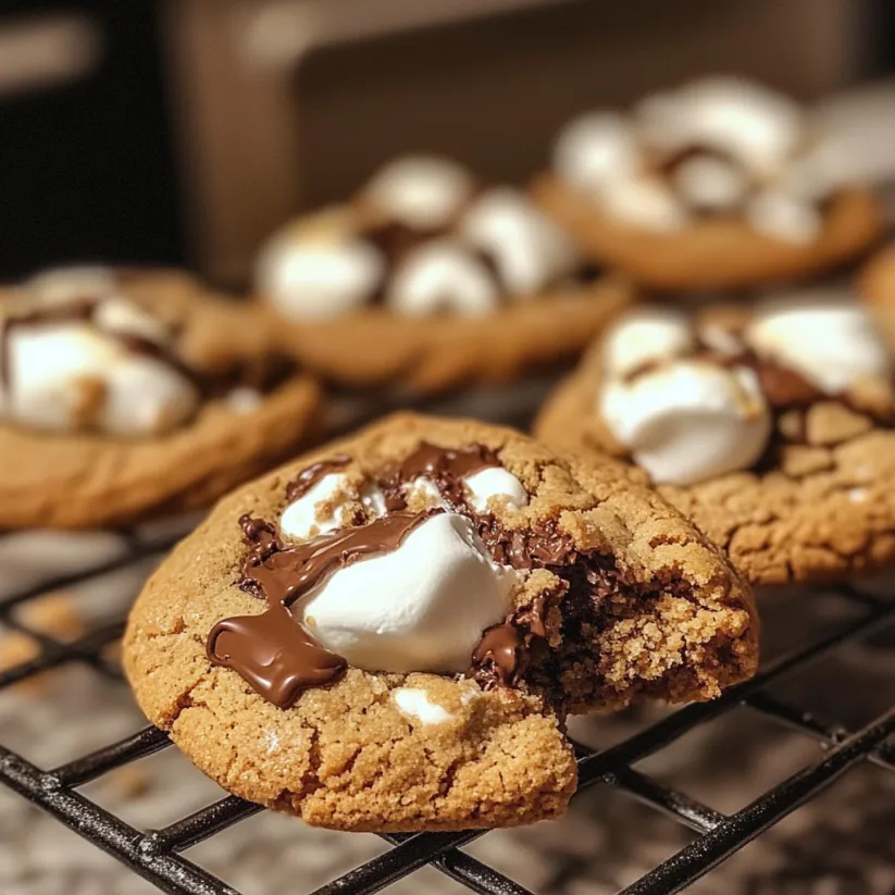 Ein Blech voller Kekse mit Marshmallows und Schokolade.