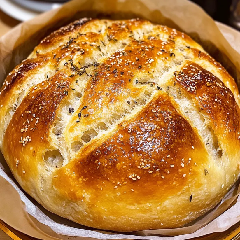 Ein runder Brotlaib mit Sesam bestreut.