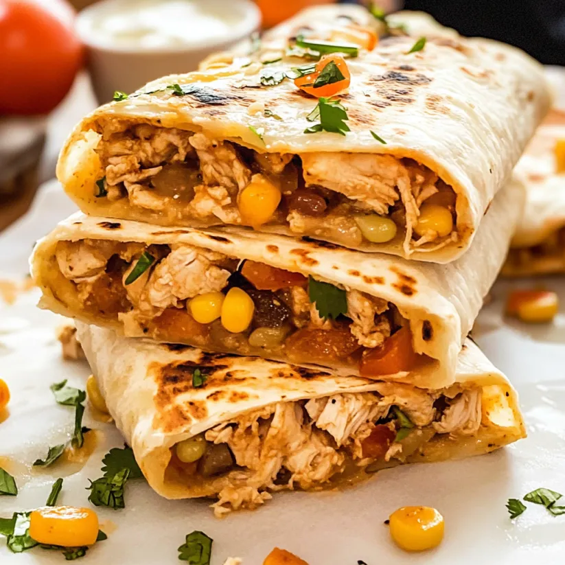 Chicken-Burritos mit Tomaten und Mais serviert.