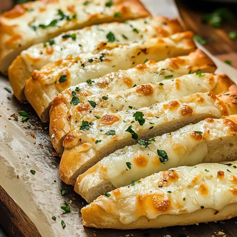 Ein Blech Knoblauchbrot mit Käse.