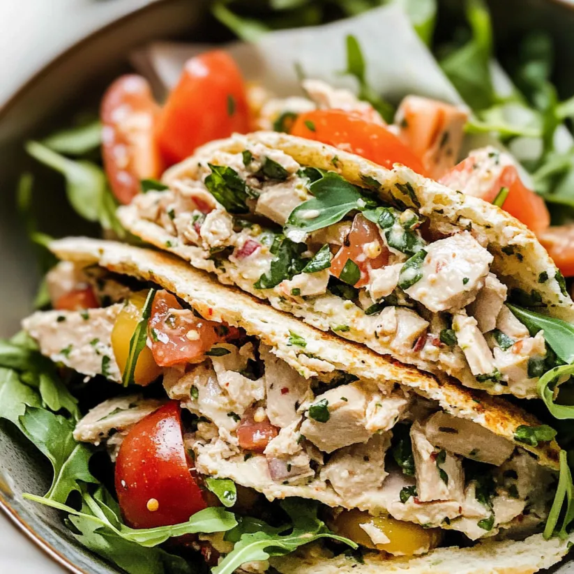 Ein Teller italienischer Thunfischsalat mit Tomaten und Salatblättern.