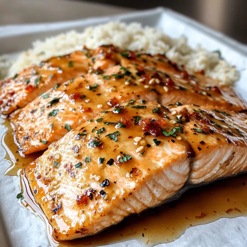 Nahaufnahme von glasiertem Lachs mit Honigschicht.