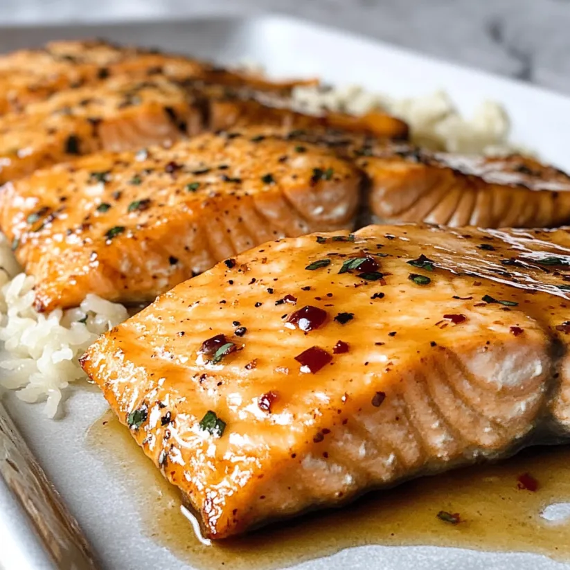 Ein Teller mit glasiertem Lachs.