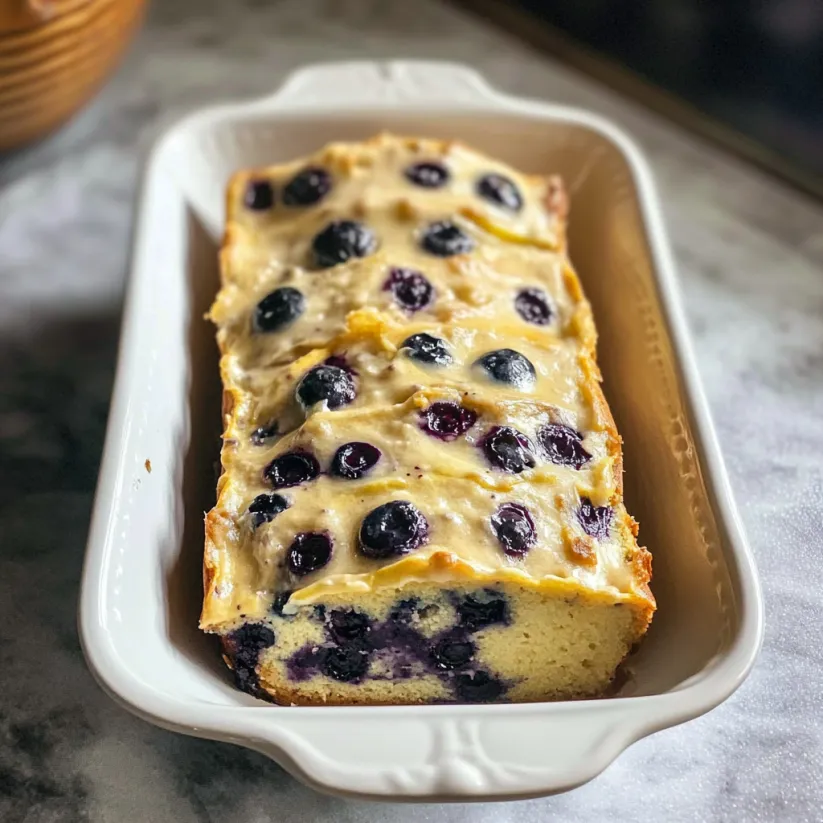 Ein Gebäckbrot mit Blaubeeren obenauf.