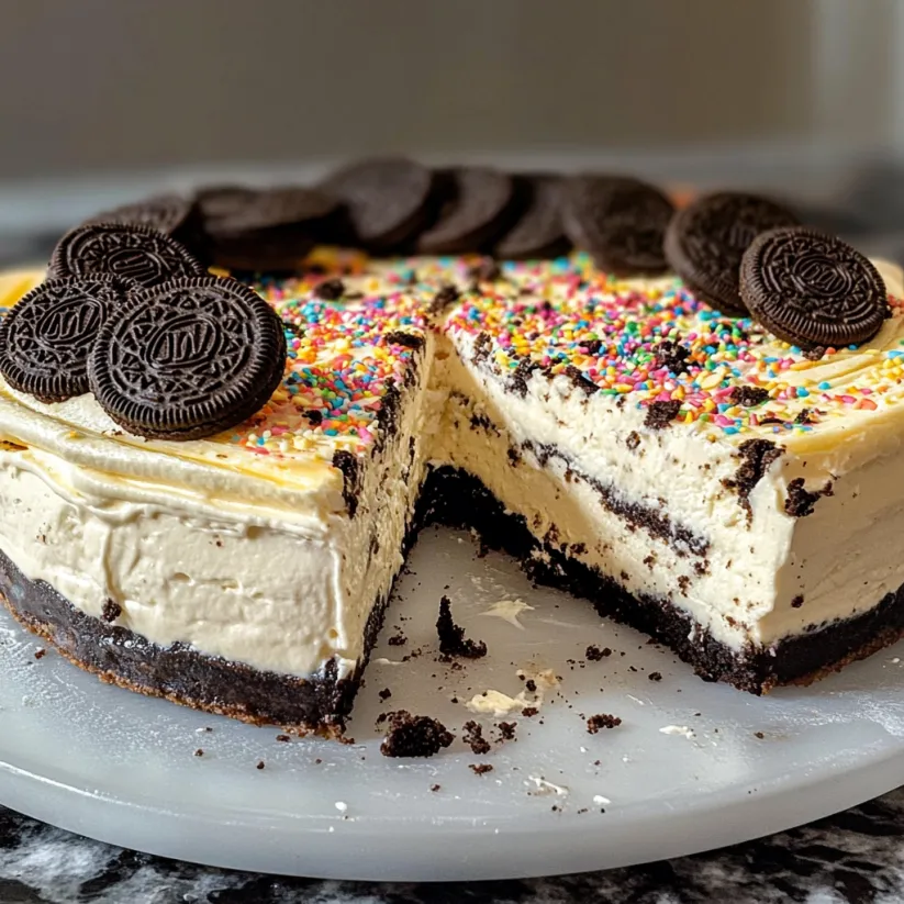 Ein Tortenstück mit Schokolade und Oreo oben drauf.