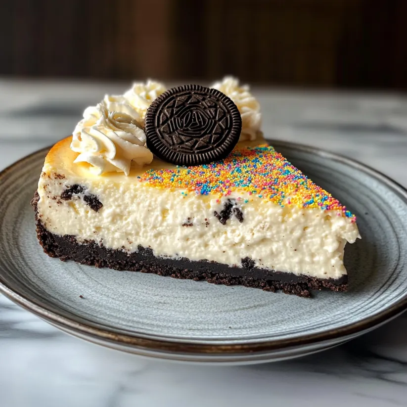 Ein Kuchenstück mit Keks oben drauf.