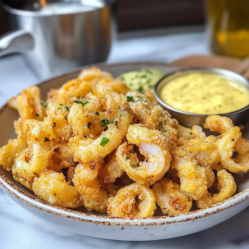 Ein Teller Calamari mit Dip.
