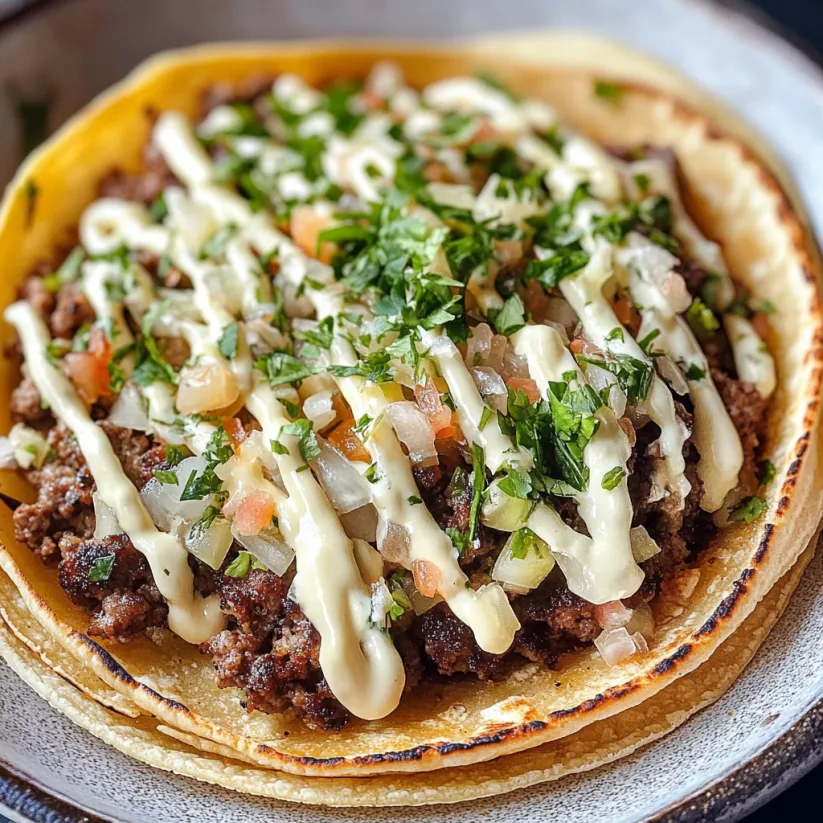 Ein Taco belegt mit Fleisch und Käse.