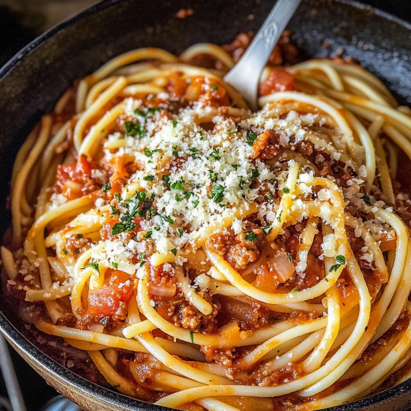 Schüssel Pasta mit Tomatensauce und Käse.