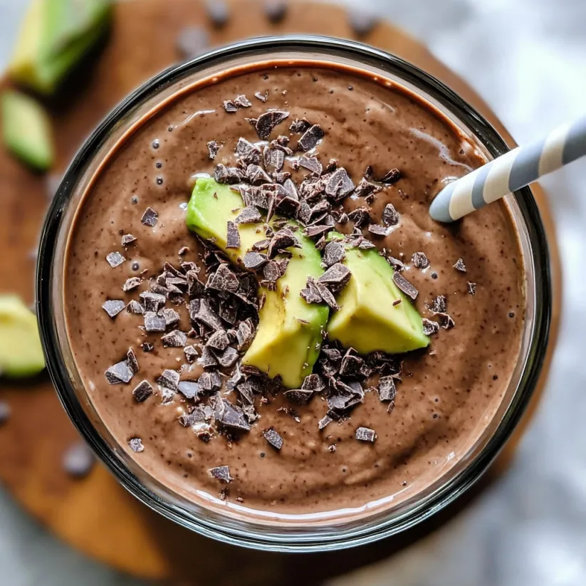 Ein Glas Schoko-Avocado-Smoothie.