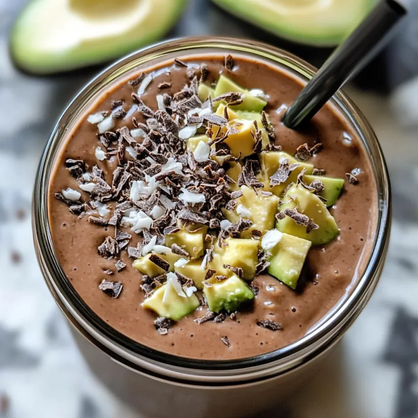 Ein Glas Schoko-Avocado-Smoothie.