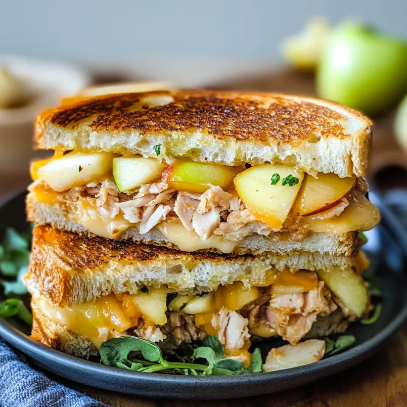 Ein Sandwich mit Hähnchen und Apfelstücken.