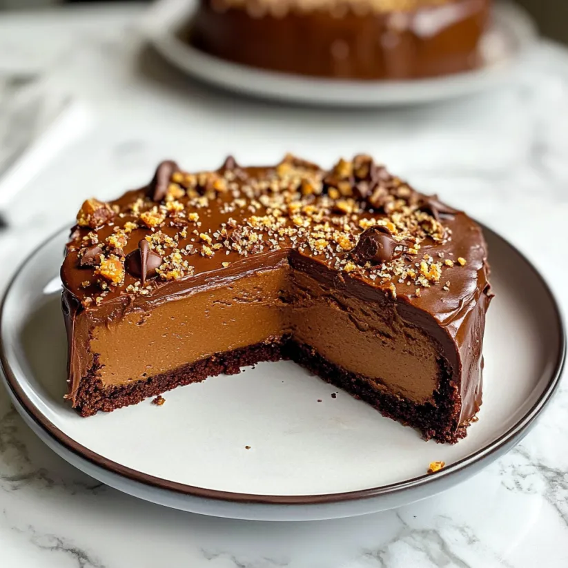 Ein Stück Schokokuchen mit Nüssen oben drauf.