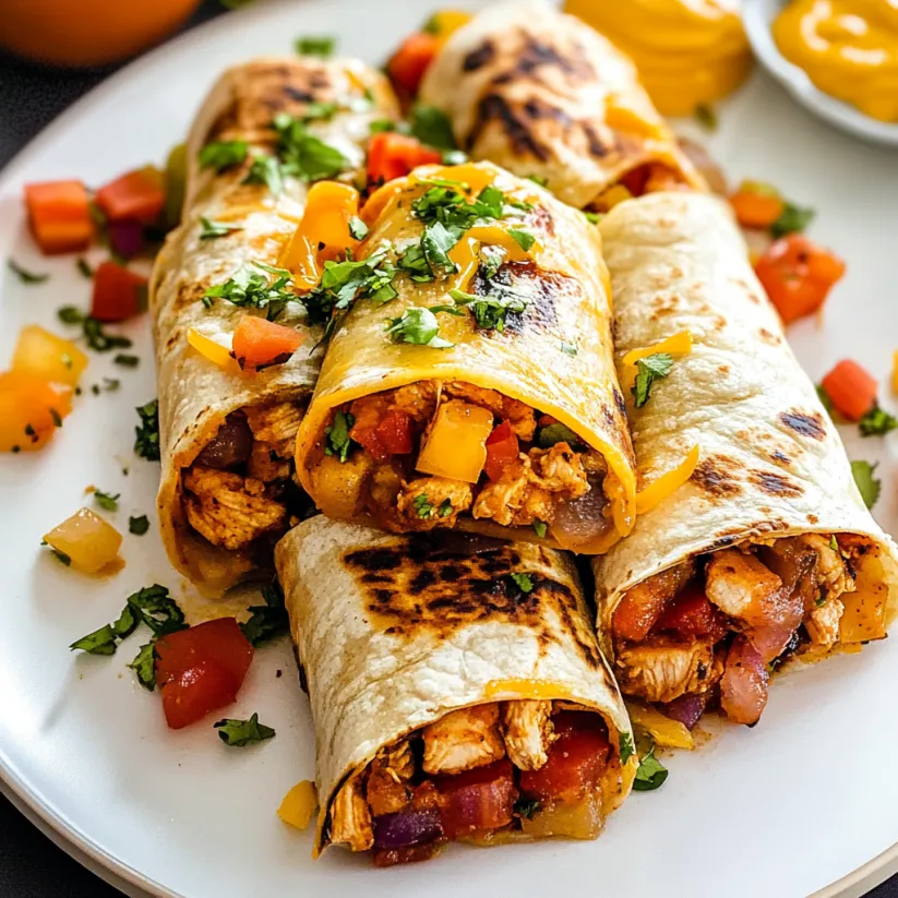 Chicken-Burritos auf einem Teller.