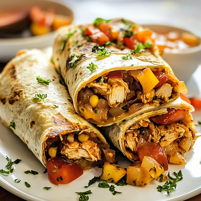 Zwei Hähnchen-Burritos auf einem Teller.
