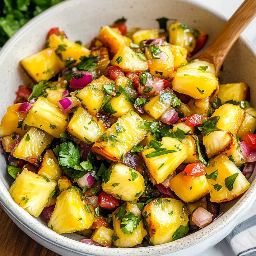 Schüssel voll mit Ananas-Salsa.