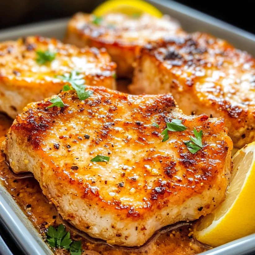 Schweinekoteletts aus dem Airfryer mit Zitrone und Kräutern.
