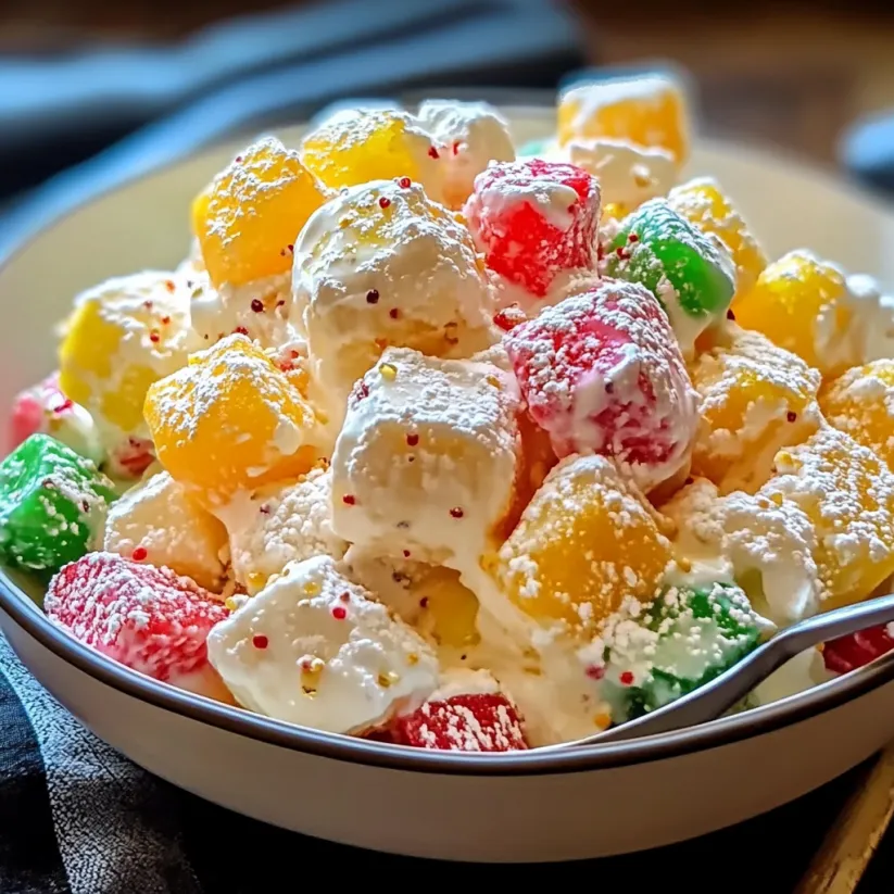 Eine Schüssel Frucht Fluff Salat.