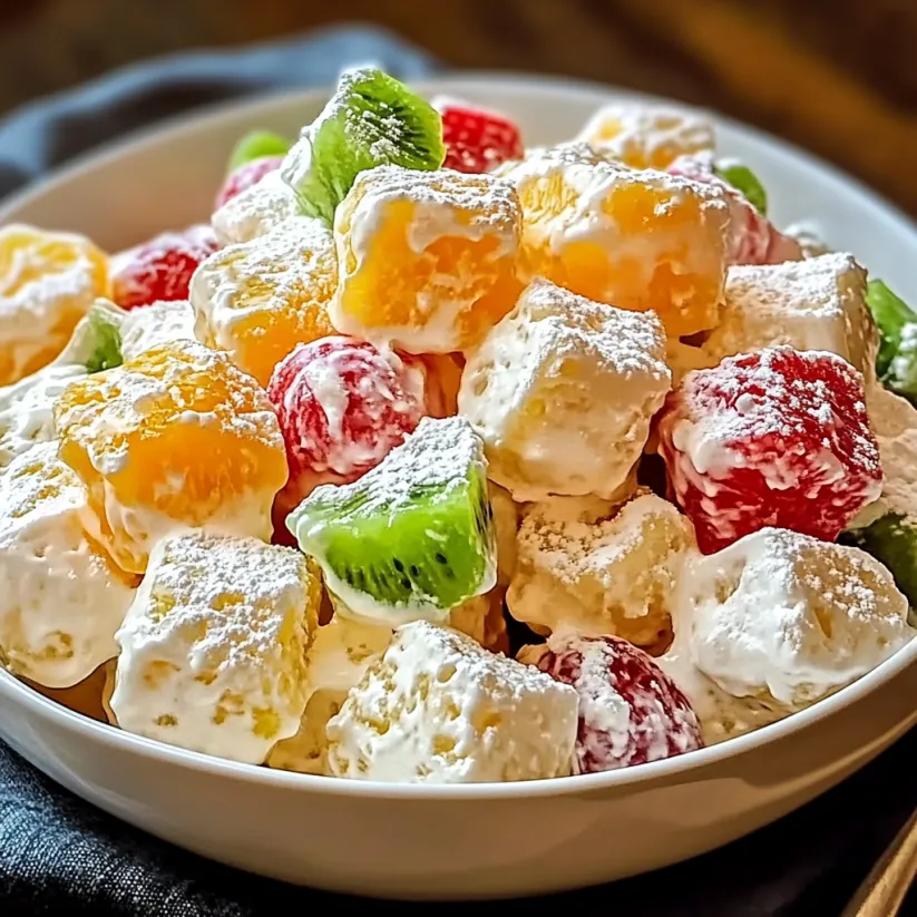 Eine Schüssel Frucht Fluff Salat.
