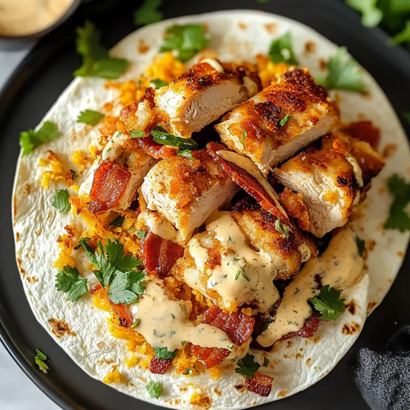 Ein knuspriger Wrap mit Hähnchen, Bacon und Ranch.