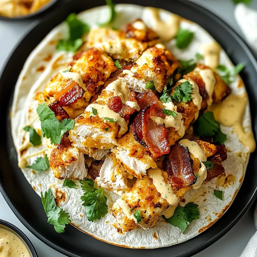 Ein knuspriger Hähnchen-Speck-Ranch-Wrap.