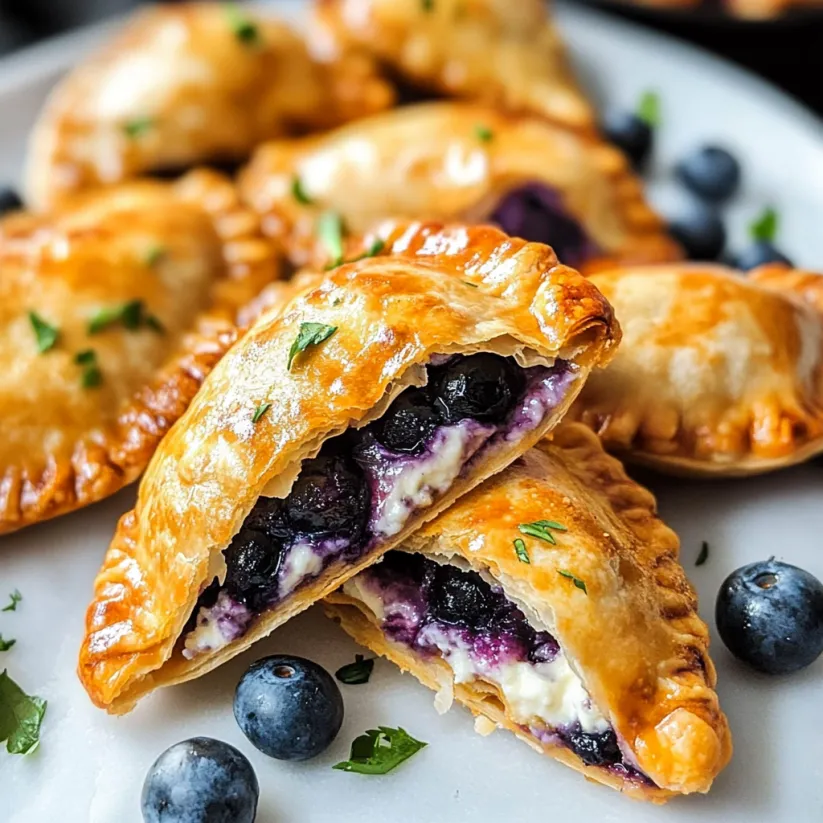 Ein Teller mit Blaubeer-Ziegenkäse-Teigtaschen.