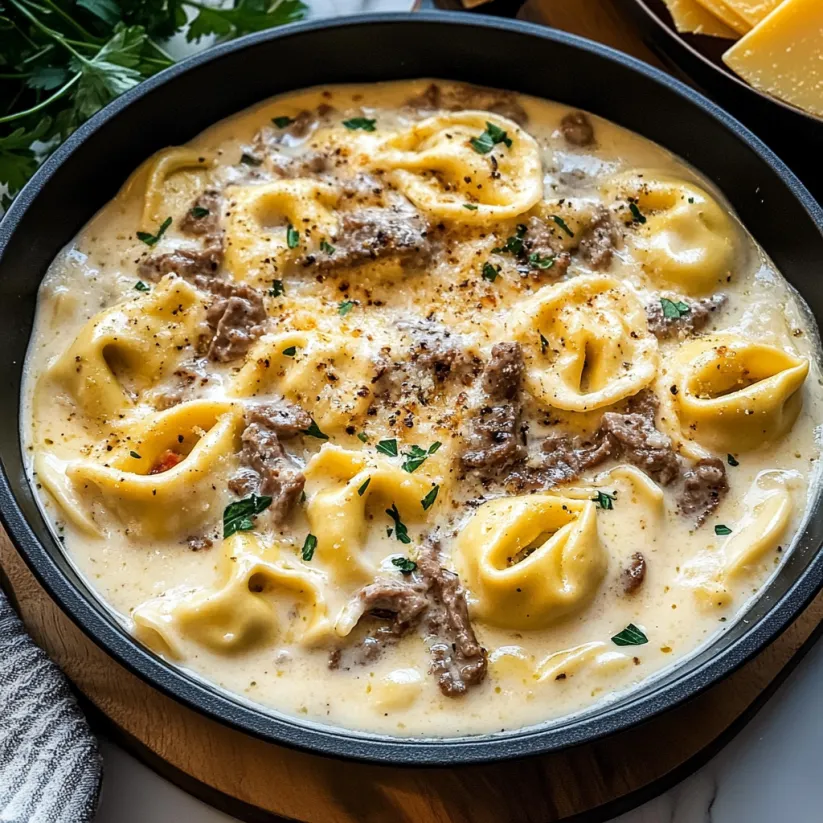 Leckere Cheesesteak-Tortellini in cremiger Provolone-Sauce.