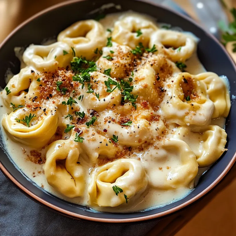 Eine Schüssel Pasta mit Käse und Kräutern.