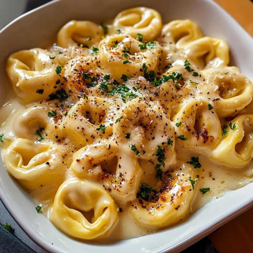 Eine Schüssel Pasta mit Käse und Kräutern.