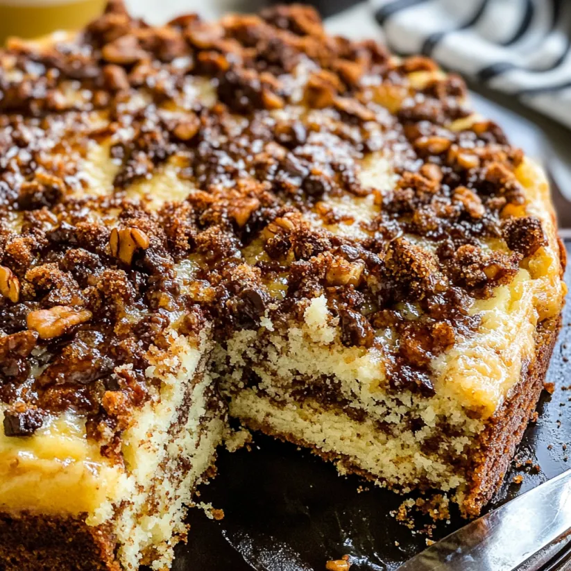 Ein Stück Schmandkuchen mit Streusel.