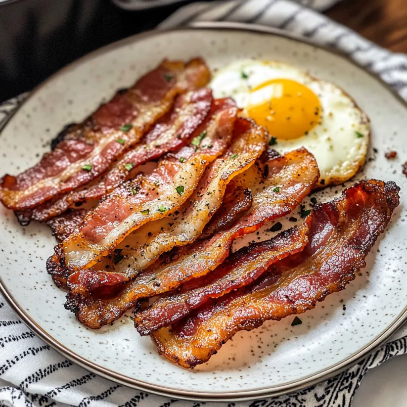 Bacon mit Spiegelei oben drauf.