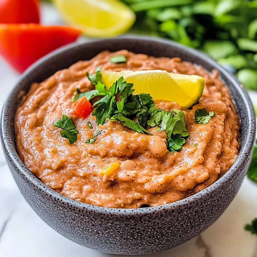 Schale Bohnenpüree mit Zitronenschnitz obendrauf.
