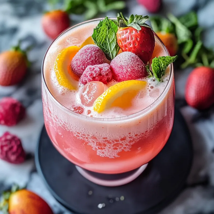 Ein Glas pinkfarbener Oster-Mocktail.