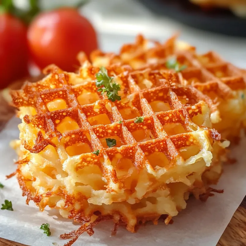 Waffel im Close-up mit frischem Kraut obendrauf.