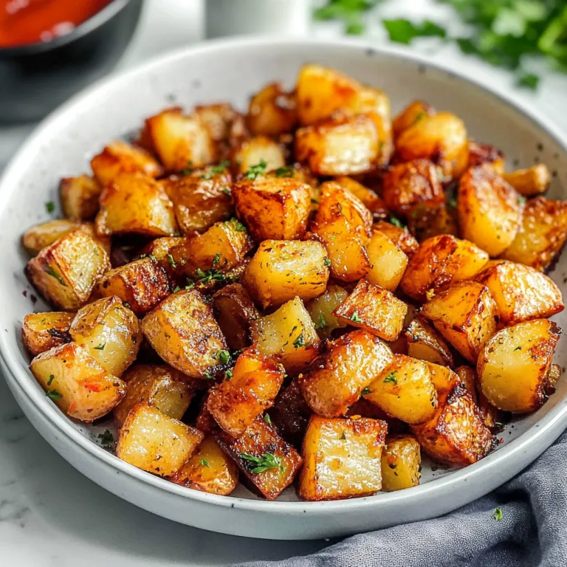 Eine Schüssel voller knuspriger Airfryer-Frühstückskartoffeln.
