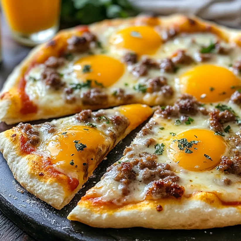 Pizza mit Ei und Wurst als Topping.