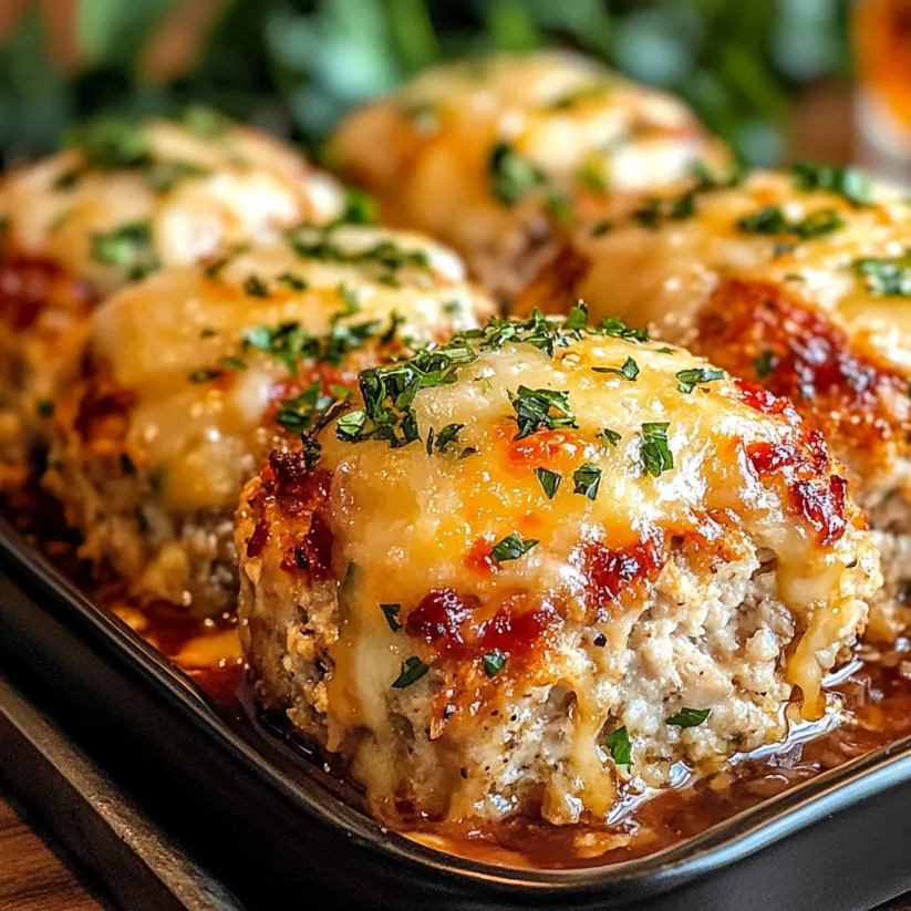 Eine Backform mit Knoblauch-Parmesan-Hähnchen-Hackbraten.